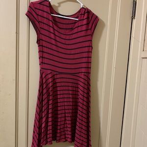 Wine and black striped skater dress